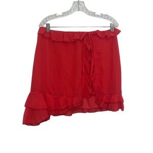 Prettylittlething Chiffon Frill Detail Split Mini Skirt Size 8 Tall Red New Ruff
